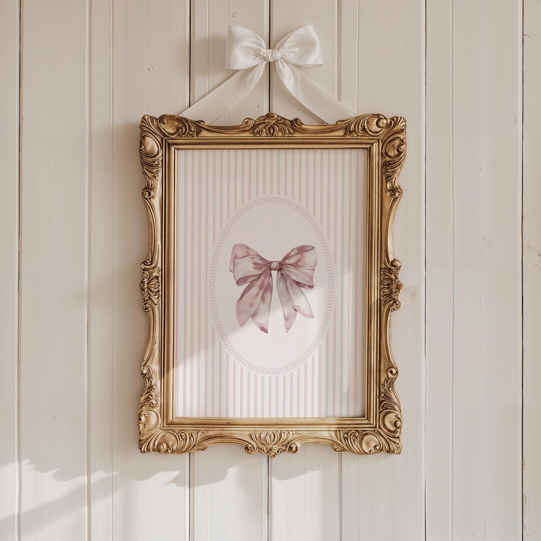 DIGITAL Pink Bow Wall Art Design Room Accent Girly Decor Bathroom Print ...