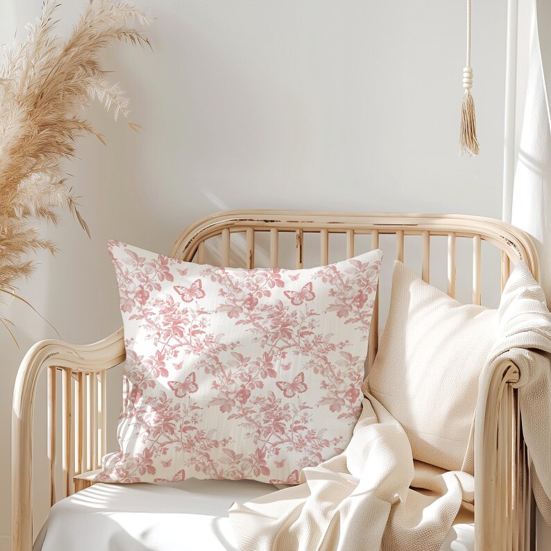 French Toile De Jouy Throw Pillow Vintage Floral Print Pillow Case Pink