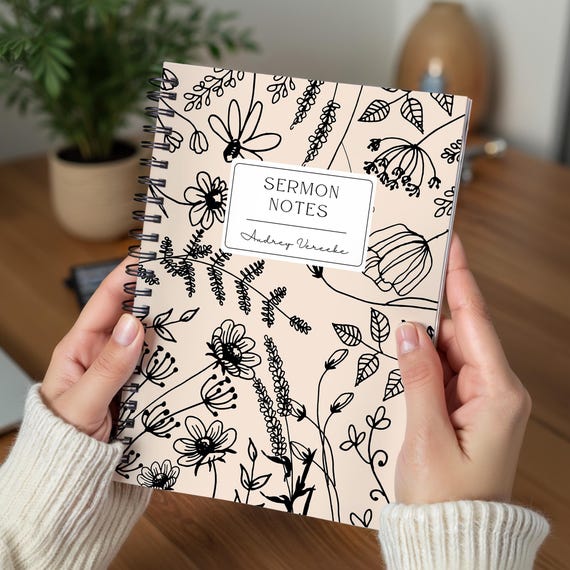 Personalized Journal for Girls Baptism Gift Custom Church Notes Journal Christian Sermon Journal Floral Notebook For Church Journal Women