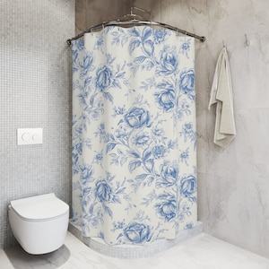 Duschvorhang Toile Blau Weiß Chinoiserie Bad Dekor Vintage Landhaus Landhaus Blau Blumen Duschvorhang Shabby Chic