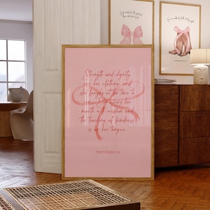DIGITAL Proverbs 31 Woman Coquette Aesthetic Pink Bow Bible Verse Gift for Women Christian Girl Wall Decor Dorm Pink Christian Art Printable