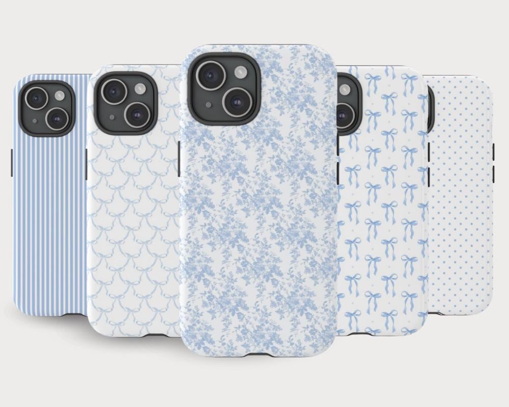 Coquette Phonecase Coquette Phone Case iPhone 15 Blue Coquette Bow Preppy Phone Case iPhone 14 Blue Phonecase Girly Phone Case iPhone 16