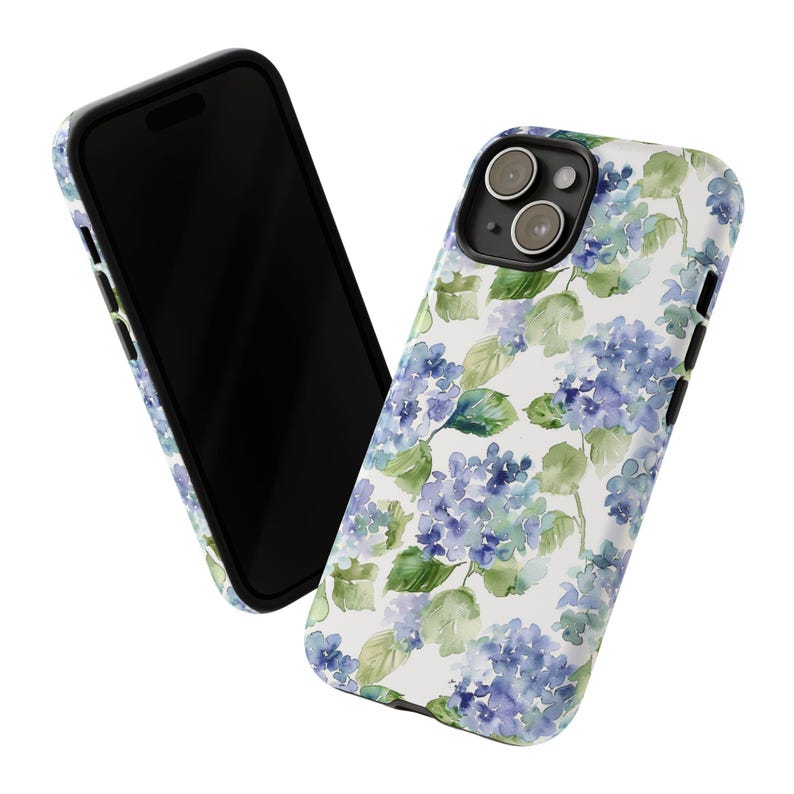 Blue Hydrangea Phone Case for iPhone Grandmillennial Phone Cover Blue Floral Phonecase Trendy Phone Case for iPhone 16 Preppy Phone Case image 6