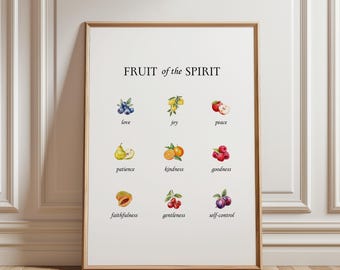 PHYSICAL PRINT Fruit of the Spirit Vintage Fruit Scripture Wall Art Bible Verse Prints Christian Poster Kitchen Decor Framed Kitchen Art