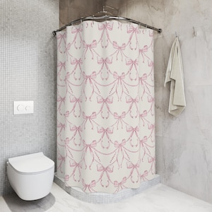 Grandmillenial Decor Pink Bow Bathroom Pink Bathroom Decor Pink Shower Curtain Coquette Bathroom Aesthetic Decor Girls Bathroom Decor Cute