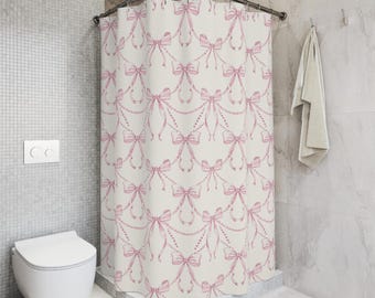 Grandmillenial Decor Pink Bow Bathroom Pink Bathroom Decor Pink Shower Curtain Coquette Bathroom Aesthetic Decor Girls Bathroom Decor Cute