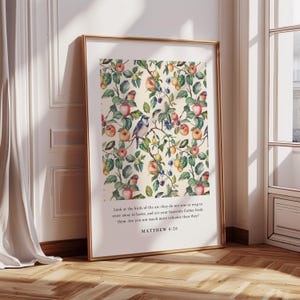 DIGITAL Matthäus 6:26 Druckbare Blick auf die Vögel Vintage Bibel Vers Wand Kunst Moderne christliche Wand Druck Housewarming Geschenk religiöses Plakat