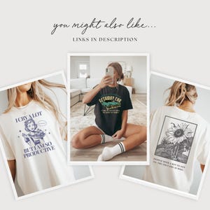 Pu&ograve; includere: Tre magliette con grafiche. Una &egrave; color crema con un'illustrazione blu e la scritta "I cry a lot but I am so productive". Un'altra &egrave; nera con una grafica di auto verde e testo. La terza &egrave; color crema con una grafica di girasole e testo.