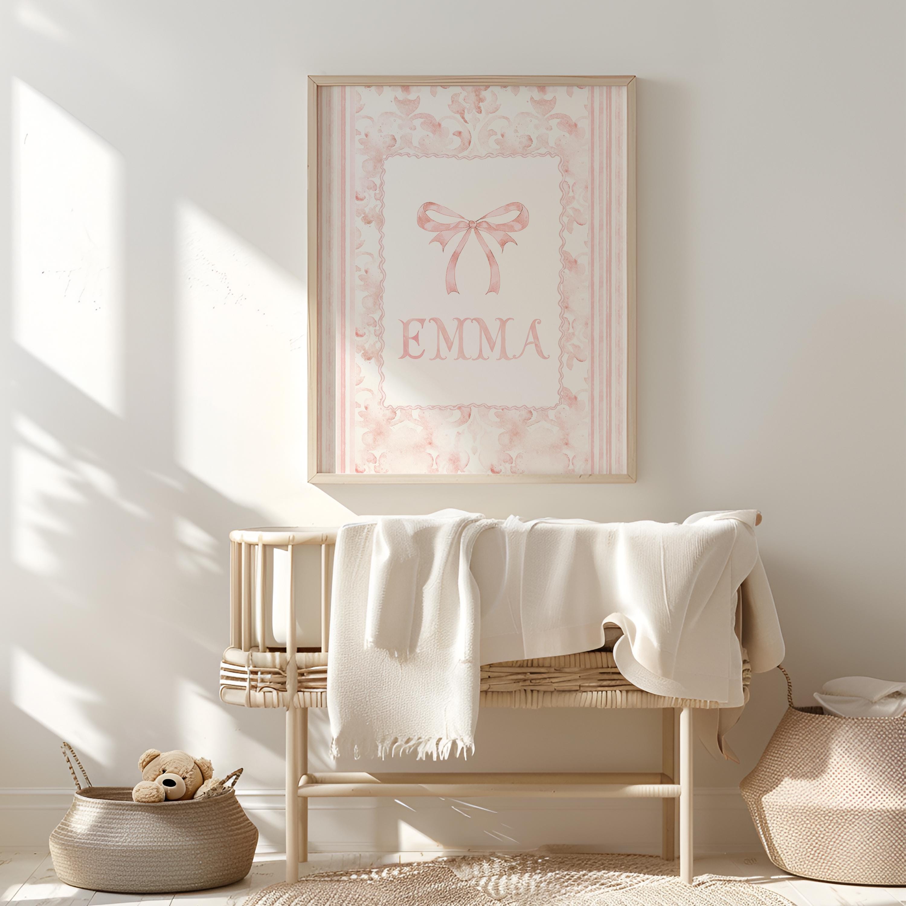 Personalized Baby Girl Name Print Pink Bow Nursery Decor Baby Girl Name ...