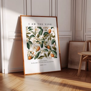 DIGITAL I Am The Vine Vintage Poster Bauernhaus Christliche Wandkunst Johannes 15: 5 Druckbare moderne Bibel Vers Schrift Schrift Christliches Geschenk