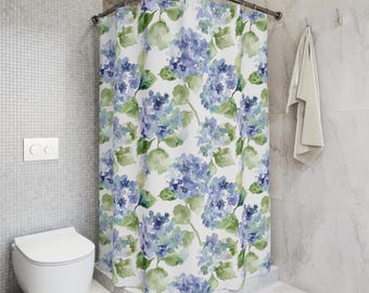 Blue Hydrangea Print Floral Shower Curtain Hydrangea Decorations Farmhouse Decor Grandmillenial Home Decor Flower Shower Curtain Botanical