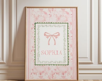 PHYSICAL PRINT Baby Girl Name Print Nursery Name Art Print Pink Nursery Decor Coquette Nursery Wall Art Monogram Art Prints For Nursery Girl