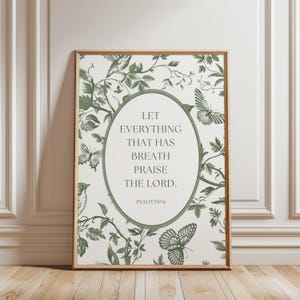 DIGITAL Green Toile Christian Wall Art Praise The Lord Print Everything That Has Breath Printable Vintage Bible Verse Poster Scripture Sign