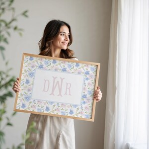 PHYSICAL PRINT Nursery Monogram Print Floral Nursery Pink Girl Floral Monogram Nursery Art Floral Nursery Wall Art Baby Girl Decor With Name
