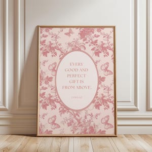 DIGITAL Cottagecore Christian Nursery Decor Toile Bible Verse Nursery Poster Baby Shower Gift Pink Vintage Nursery Decor Baby Girl Wall Art