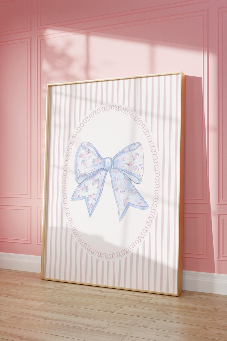 Bow Printable Poster Pink Nursery Wall Art Coquette Digital Print Bow Wall Decor Coquette Nursery Gallery Wall Art Pink Bow Grandmillenial Coquette Nursery Print | Floral Bow, Grandmillennial Decor (Digital Download) Coquette Nursery Decor/ Grandmillenial Art/Nursery Wall Art Bow Print