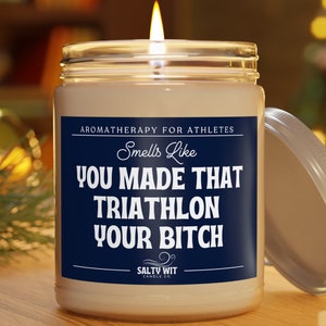 Triathlon Gift | Triathlon Candle | Triathlon Congratulations Gift | Gifts For Runners | Triathlete Gift | Mini Triathlon | Triathlon Decor