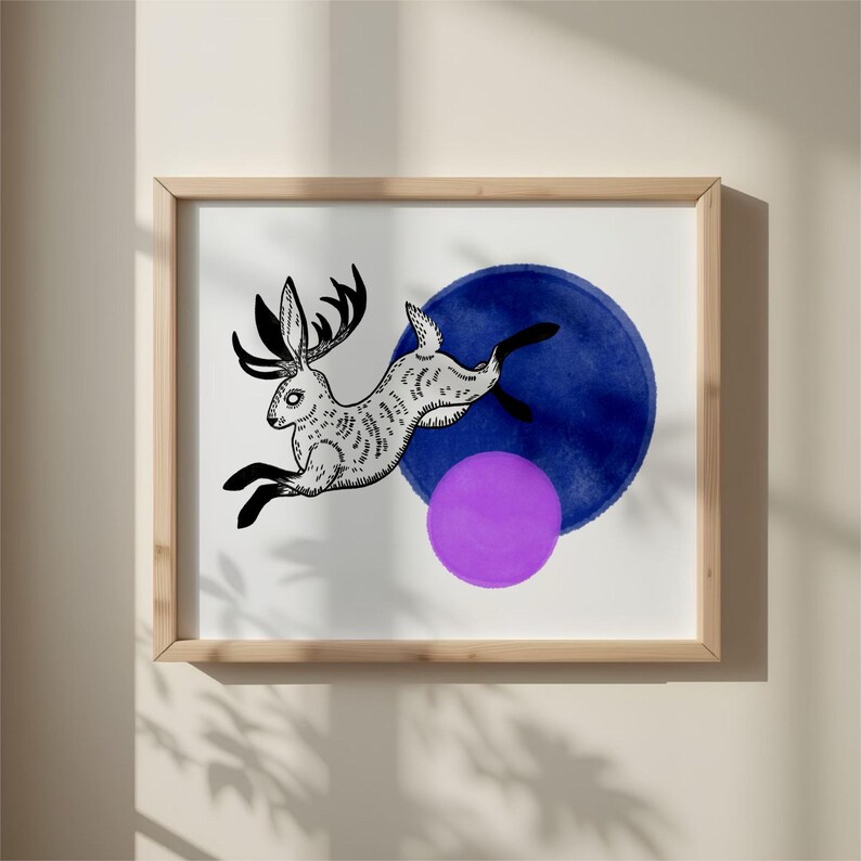 Jackrabbit & Moon | Digital Download | Illustration | Modern Art Print ...