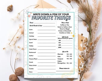 Coworker Favorite Things Survey: Team Building Questionnaire (Instant Download PDF)