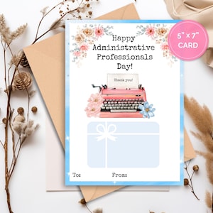 Administrative Professionals Day Gift Card Holder – 5” x 7” Printable Appreciation Card, Instant Download, Office Thank You Gift