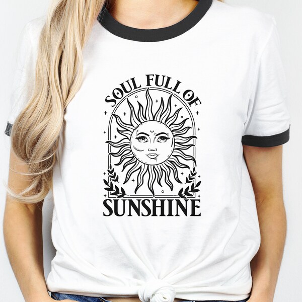 Soul Full of Sunshine Ringer Tee - Cute Boho T Shirt for Women - Retro Boho Tee for Women - Cute Hippie Shirt - Boho Sun Shirt - Sun Shirt