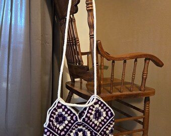 Granny Square Crochet Market Bag with Crossbody Strap