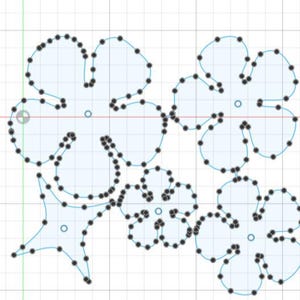 May include: A digital illustration of stylized flowers in light blue, outlined with black dots. The flowers have a simple, geometric design, with a grid background.