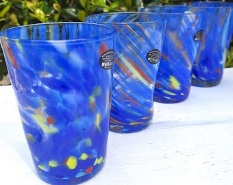 Murano Drinking Glasses Set Hand Blown Italy Colorful Art Glass Blue Cups Tumbler Handmade Home Decor italian Glassware in USA Unique Gifts