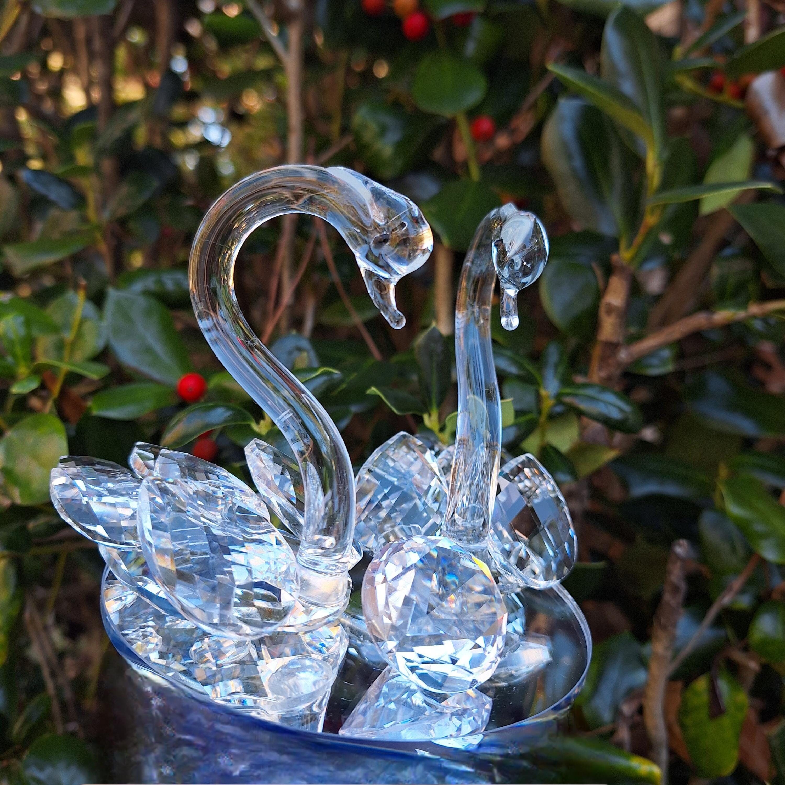 Crystal Swans Blown Glass Love Birds Figurine Wedding Cake Topper Bird Lover Gift for Her Swan Theme Baby Shower Mirror Display Decor Gifts
