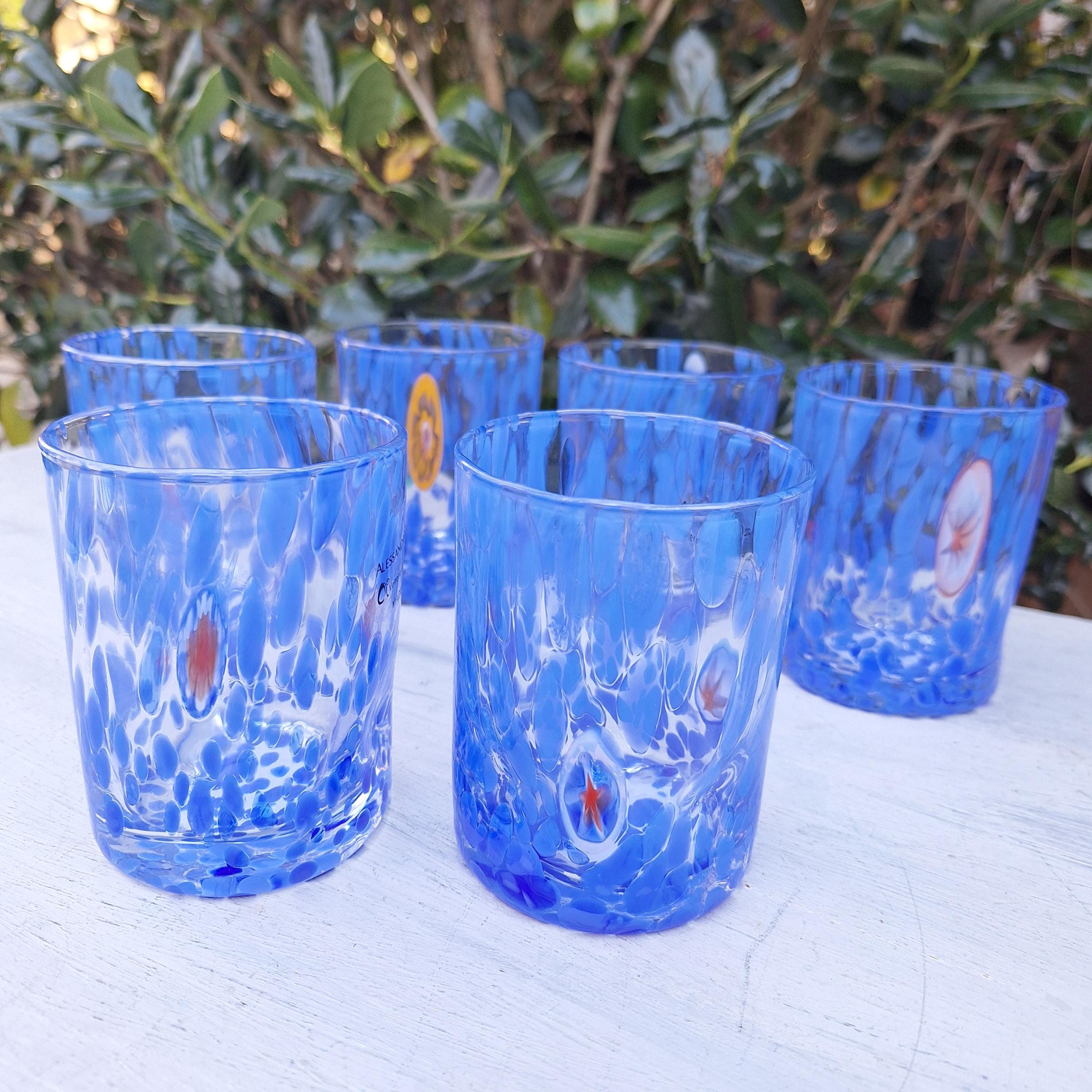 Murano Blue Glass Set Millefiori Italy Colorful Art Glass Cups