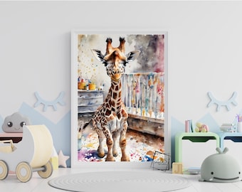 Nursery Safari Art - Baby Giraffe Art - Nursery printable art - Giraffe art - Baby Shower gift - Baby's Room Art - Nursery Watercolor art