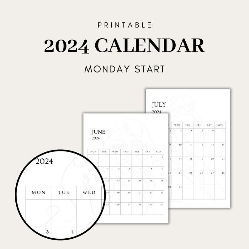 2024 Monthly Calendar Printable 2024 Sun and Mon Start Women