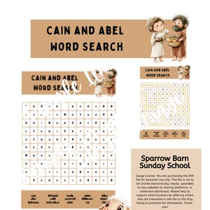 Cain and Abel Word Search: Sunday School Bible Story Worksheet (PDF Download