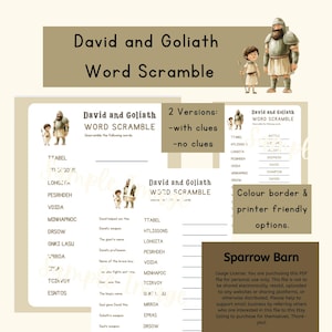 David and Goliath Word Scramble: Sunday School Bible Activity (PDF Pattern