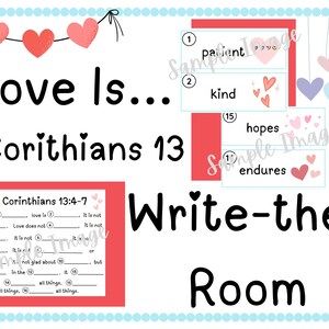 El amor es... Actividad para escribir en el aula - Escuela Dominical - 1 Corintios 13 versículos bíblicos - Muro de palabras - Exhibición en el aula - Juego de movimiento - Iglesia