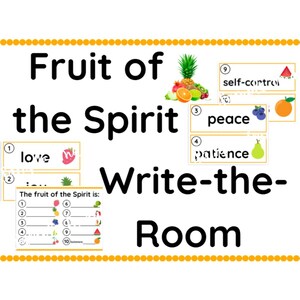 Actividad para escribir en el aula sobre el fruto del Espíritu - Escuela Dominical - Versículo bíblico de Gálatas - Muro de palabras - Exhibición en el aula - Juego de movimiento - Colorear