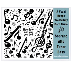 Jogo de vocabulário "Até onde você consegue ir" - Soprano, Alto, Tenor, Baixo, Aula de Música, Jogo de Cartas, Centro de Atividades - Música Primária Elementar