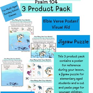 Lot de 3 - Combien sont vos oeuvres - Psaume 104, affiche de versets, puzzle, page couper-coller, école du dimanche, activités bibliques, psaumes, louange