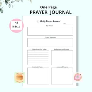 Prayer Journal,  Printable Prayer Tracker,  Daily Devotional Journaling Page, Scripture Reflection & Gratitude Notes