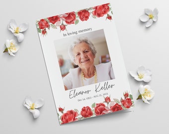 Red Flower Funeral Program Template | Editable Template | Memorial Program | Obituary Program | Digital Download