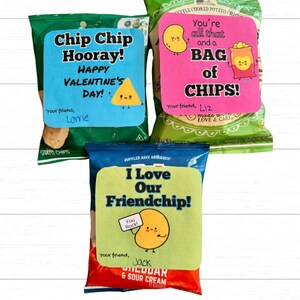 Kids Valentine for Class - Chip Valentine Sticker- Classroom Valentine- School Valentine - Non Candy Valentine Label - Set of 3