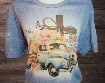 Jesus Take The Wheel Bleached Tshirt. Sublimation image.