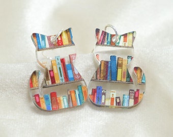 Book Cat Earrings, Bookish Cat Dog Lover Jewelry,Avid Reader,Acrylic Dangle Book Earrings,Gift for Cat Dog Mom,Kitten Earring for Teacher