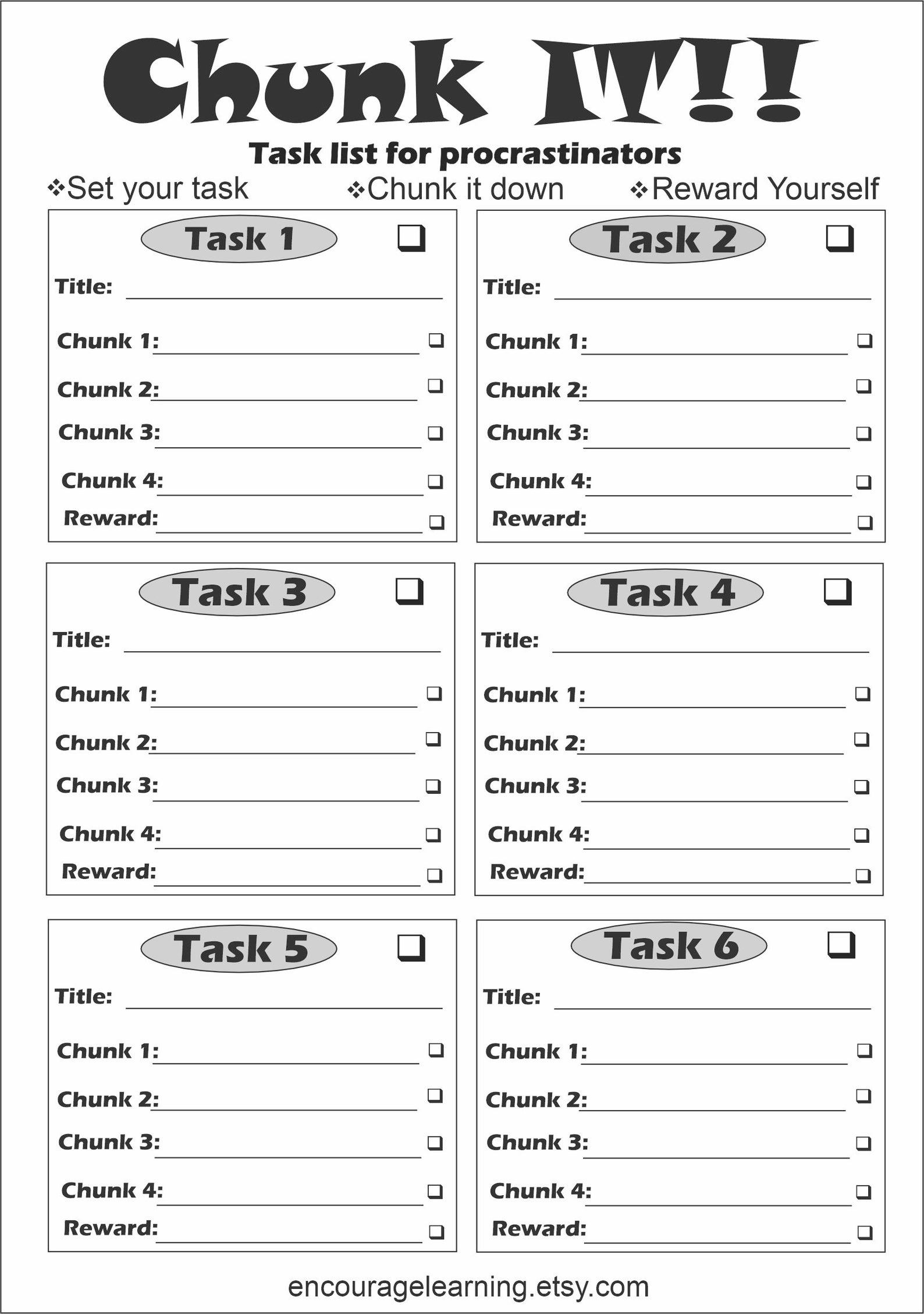Complete Task Reward Task Task List Template for Procrastinators. Break Down the Task, Tick for ...