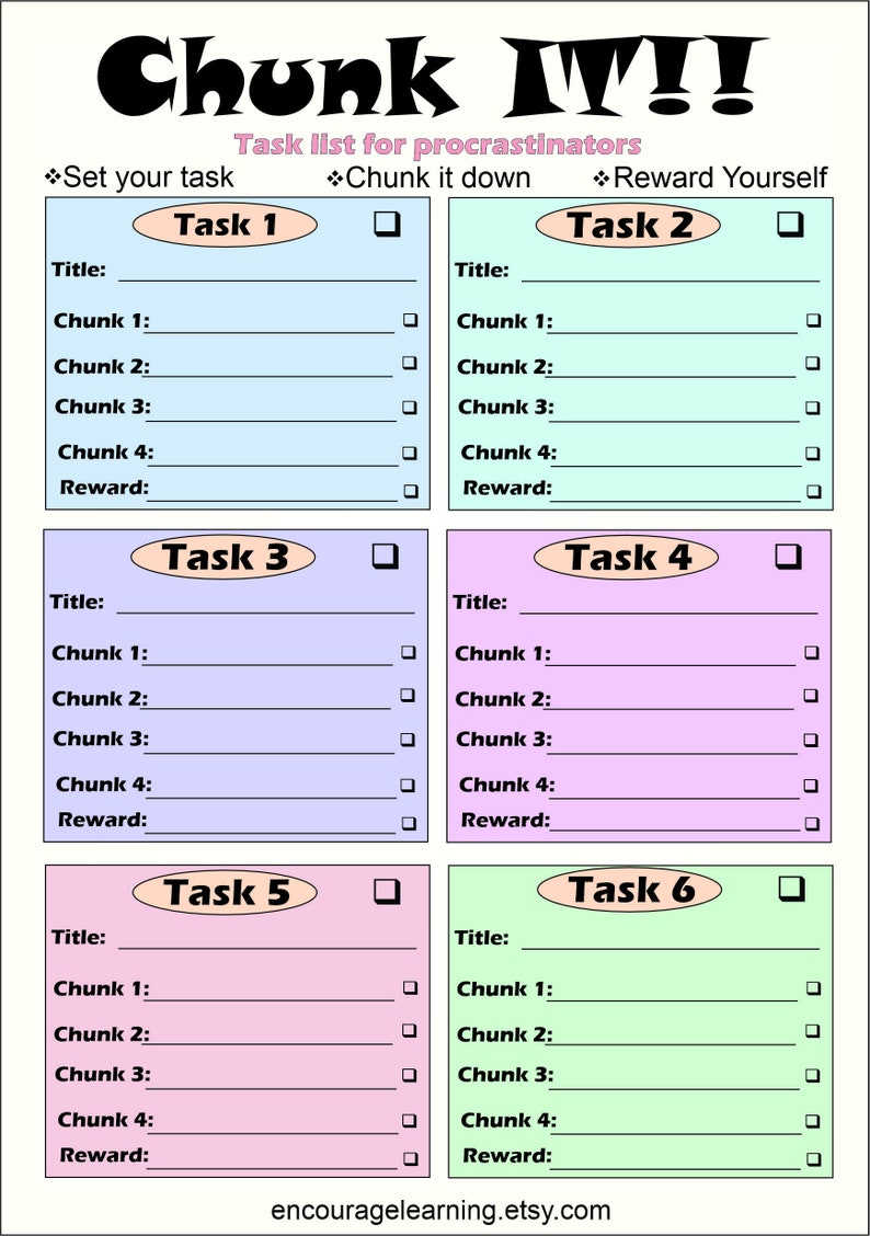 Task List Template for Procrastinators. Break Down the Task, Tick for ...