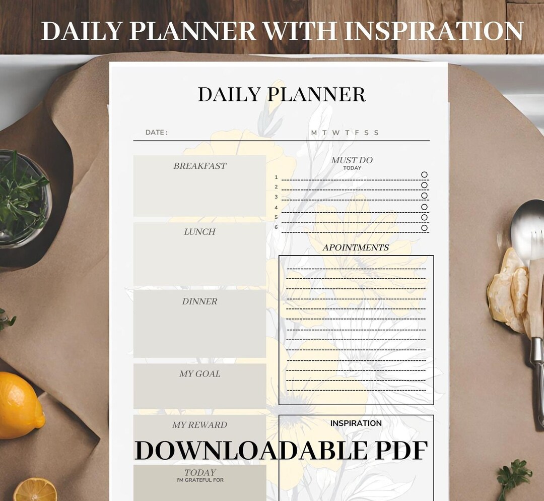 Daily Insoiration Daily Planner With Inspiration and Meal Planning Section. Set Your ...