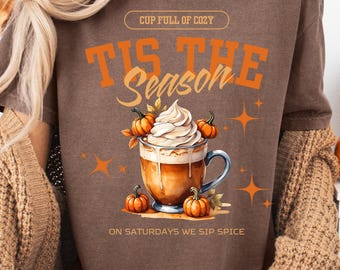 Tis The Season Fall Latte PNG: gezellig herfstontwerp (digitale download)