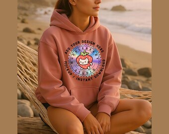 Dusty Rose Hoodie Mockup: Relaxed Fit Boho Sweatshirt (JPG File)