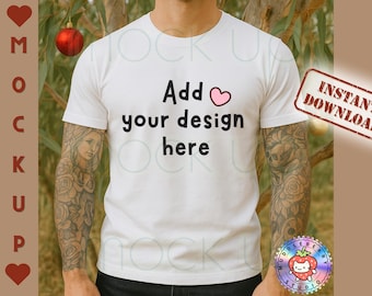 Male Christmas T-Shirt Mockup /  White Shirt Mock / Digital Download