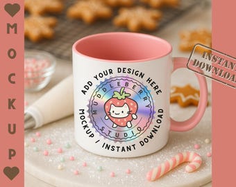 Maqueta de taza con asa rosa • Escena de galletas en la cocina (Descarga digital JPG)